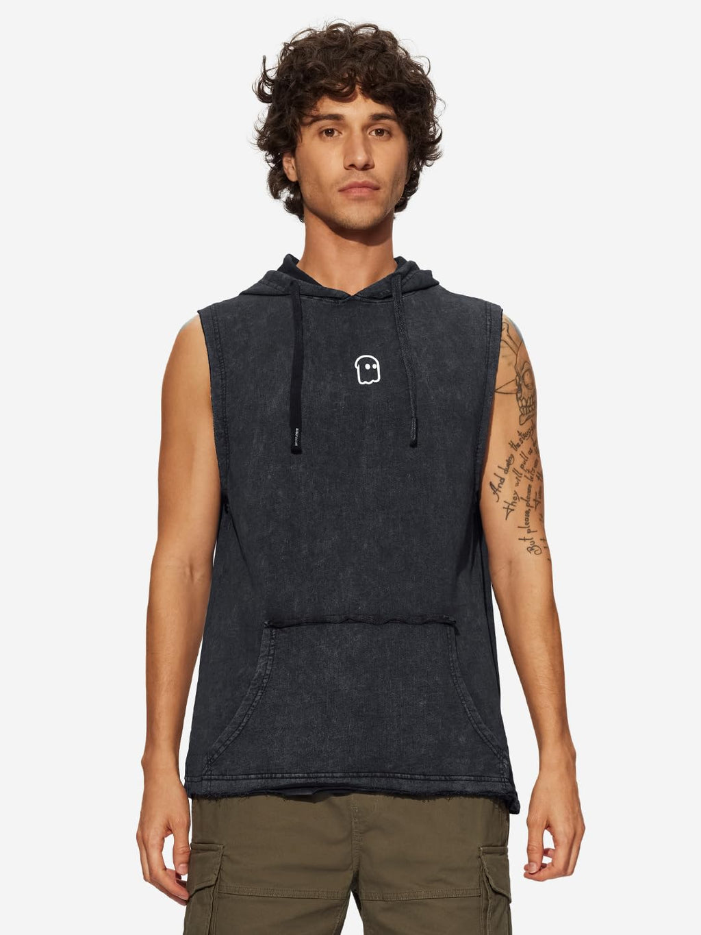 The Souled Store Made by Humans Men and Boys Sleeveless Black Graphic Printed Cotton Hooded T-Shirts