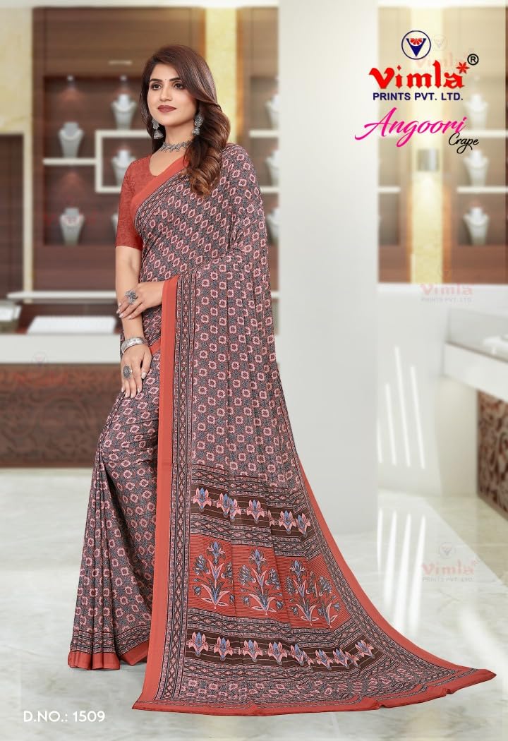 Vimla WomenS Mysore Crepe Silk Uniform Saree With Printed 6 Yard Length And Unstitched Blouse Piece Office Wear Saree