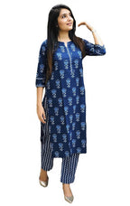 ANNI DESIGNER Womens Pure Cotton Flower Print Kurta with Palazzo (BLUE-FLOWER-01_SY_S)
