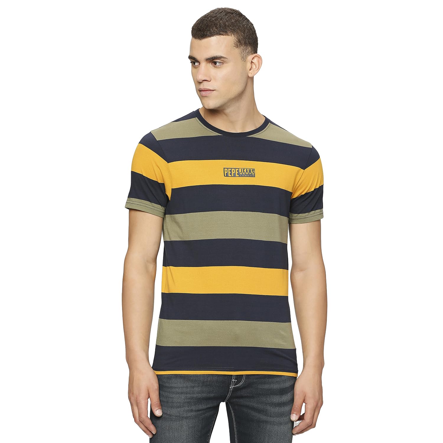 Pepe Jeans MenS Striped Slim Fit T-Shirt (Pm509277_Rugby Yellow