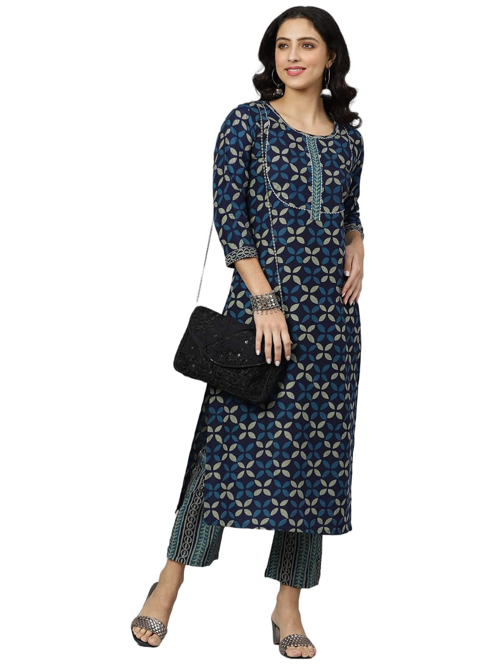 ANNI DESIGNER Women's Cotton Blend Printed Straight Kurta with Pant (Toni Bill Nw-Blue_XXL_Blue_XX-Large)