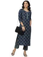 ANNI DESIGNER Women's Cotton Blend Printed Straight Kurta with Pant (Toni Bill Nw-Blue_XXL_Blue_XX-Large)