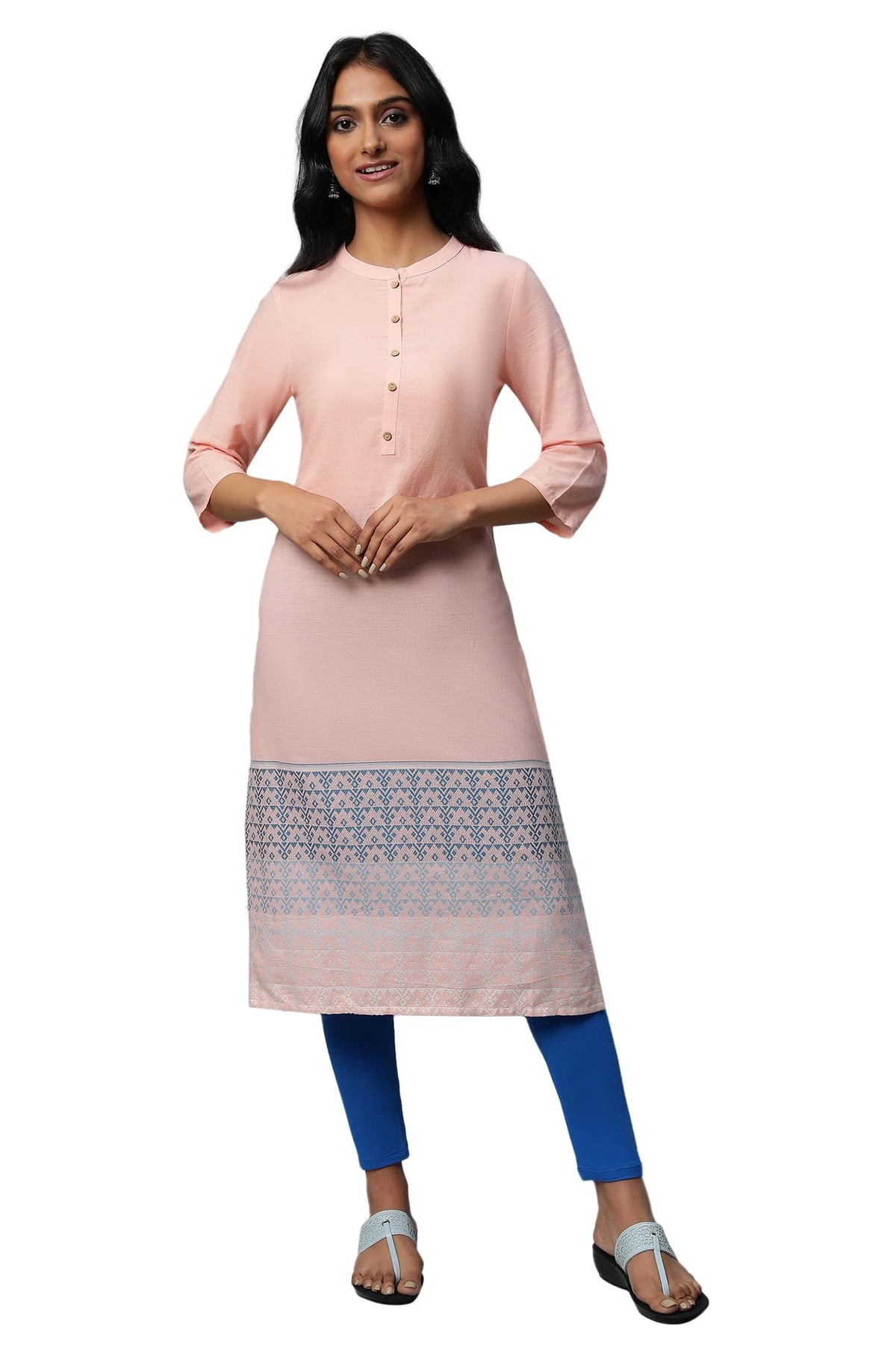 Light Pink Mandarin Neck Printed Kurta