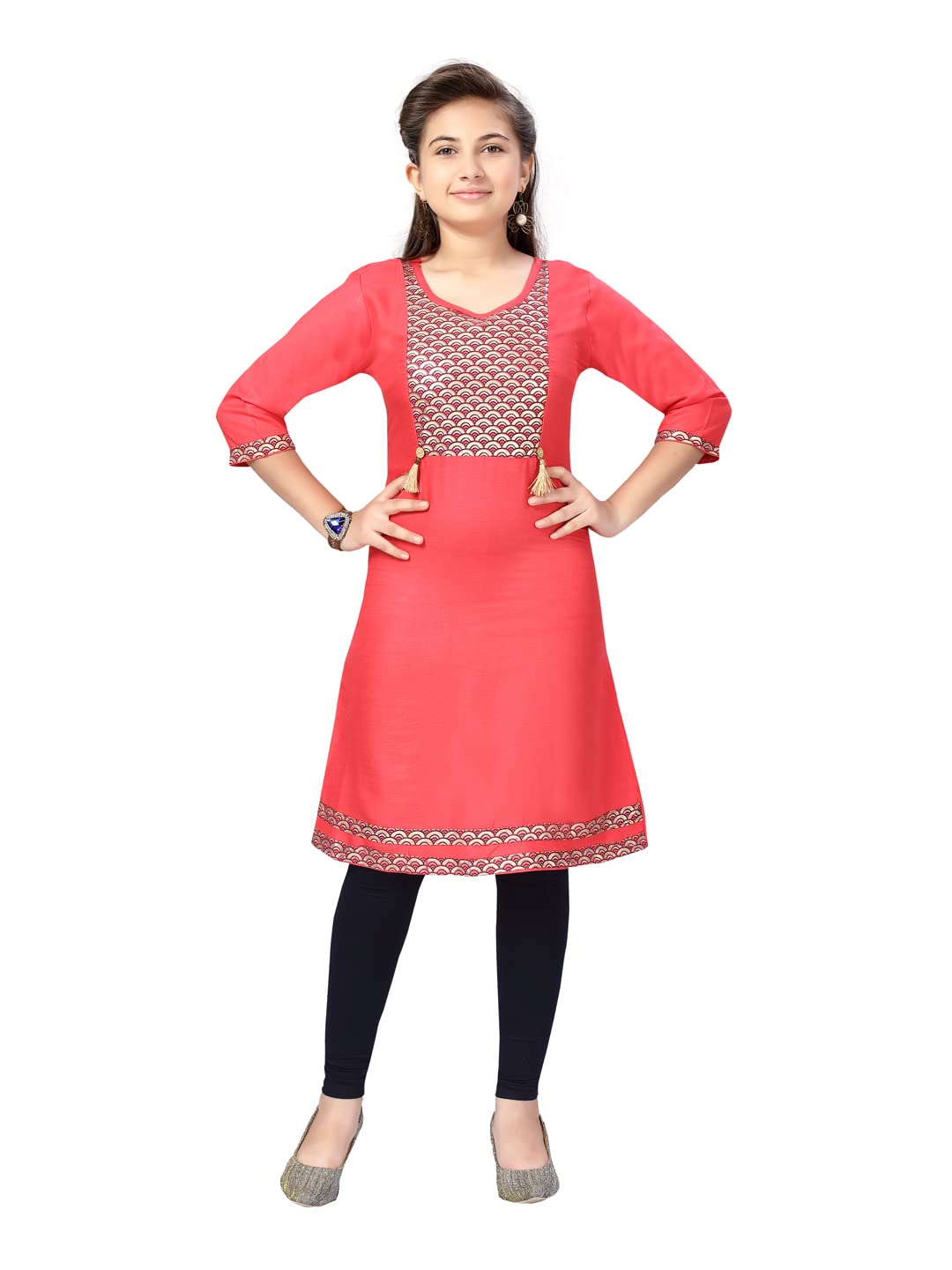 Aarika GirlS Cotton Kurti Legging Set (Kl-E-22_Gajri-Navy Blue_40)