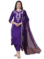 ANNI DESIGNER Women s viscose rayon embroidered straight Kurta with trousers and dupatta, Begani, XL