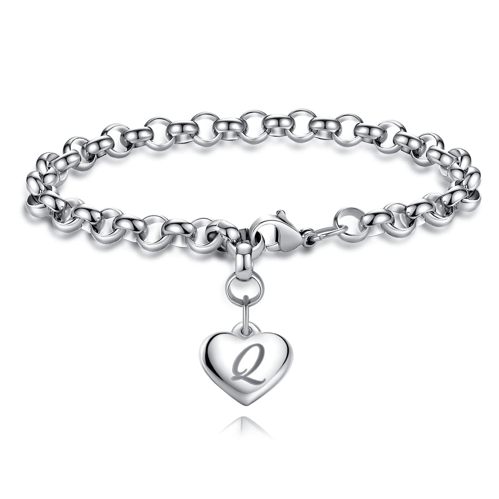 TONY & SANDY Charm Bracelets for Girls Initial Heart Bracelets Women Teen Girls Gifts Idea Birthday Jewelry Stainless Steel Lett