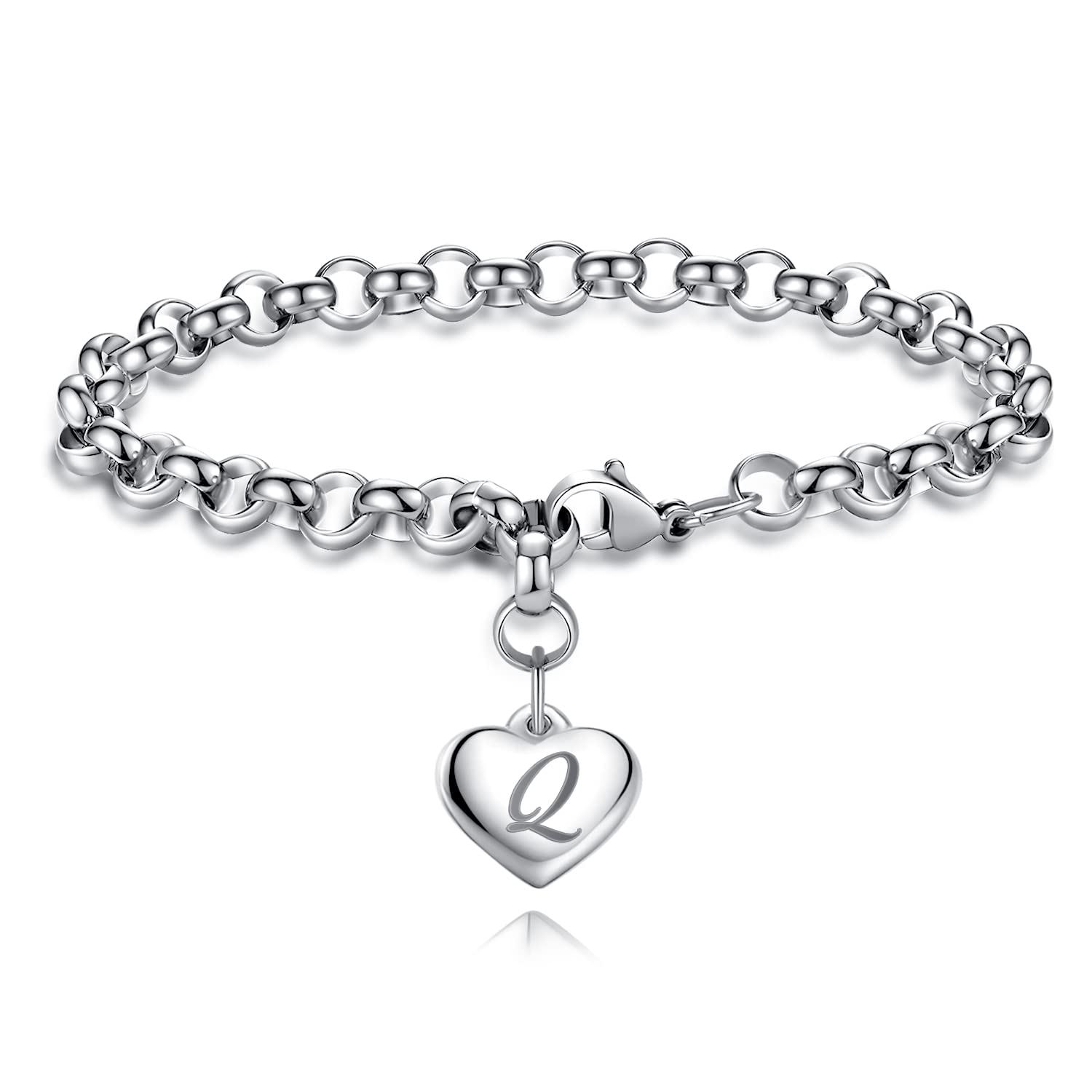 TONY & SANDY Charm Bracelets for Girls Initial Heart Bracelets Women Teen Girls Gifts Idea Birthday Jewelry Stainless Steel Lett