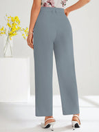 Shasmi Womens Sky Blue High Waist Pleated Straight Leg Trousers  Elegant Solid Color Work Pants with Pockets, Casual Office Wear