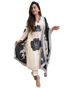 ANNI DESIGNER Women's Cotton Blend Straight Printed Kurta with Pant & Dupatta (REEKA CREAM-NW_XL_Cream_X-Large)