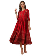 Rangita Red Rayon Calf Length Printed Anarkali Kurti For Women | Kurta For Women_S