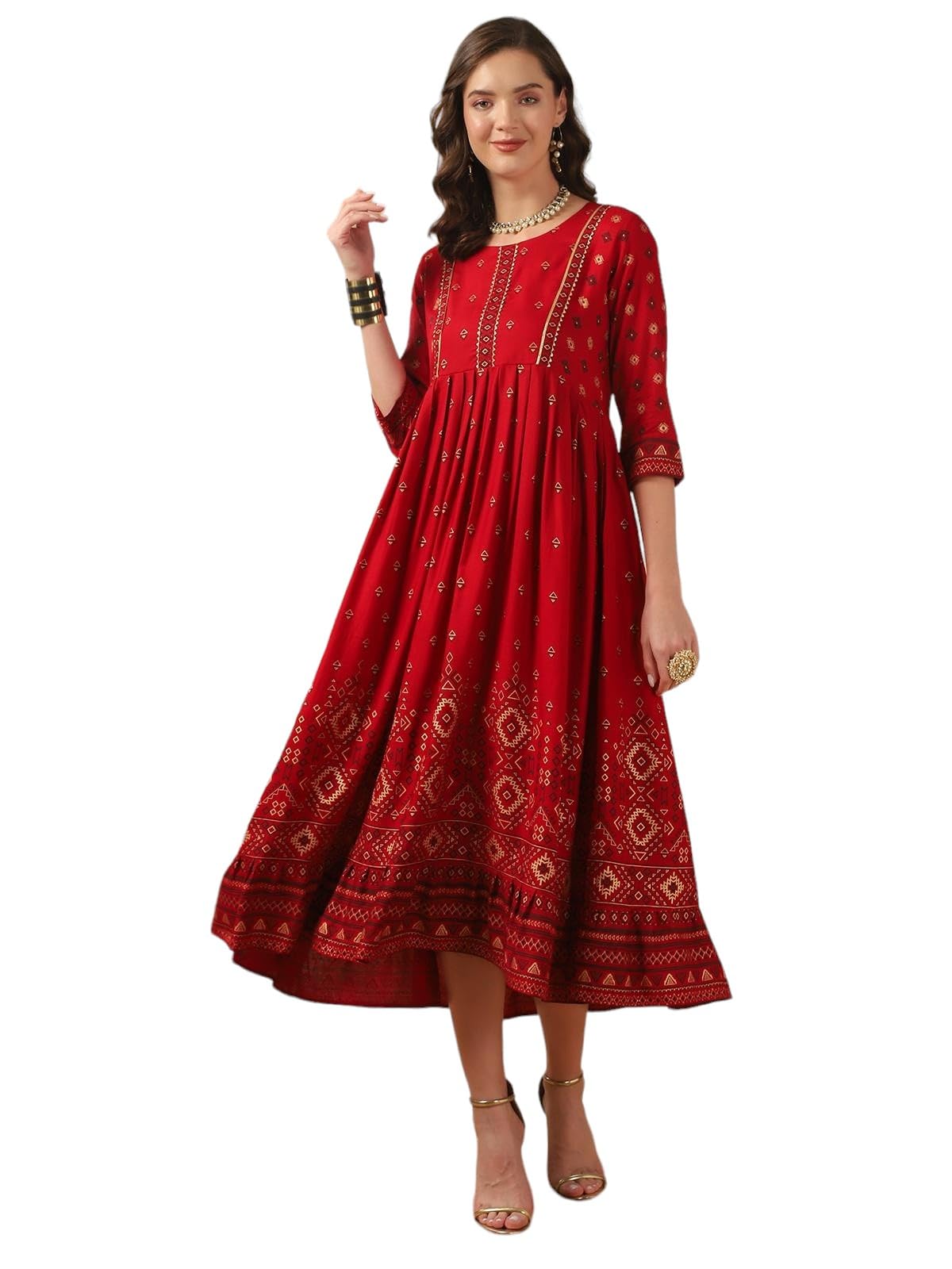 Rangita Red Rayon Calf Length Printed Anarkali Kurti For Women | Kurta For Women_S