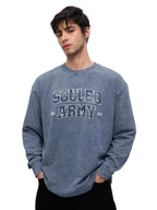 The Souled Store Souled Army Men and Boys Round Neck Blue Embroidered Cotton Oversized Full Sleeve T-Shirts