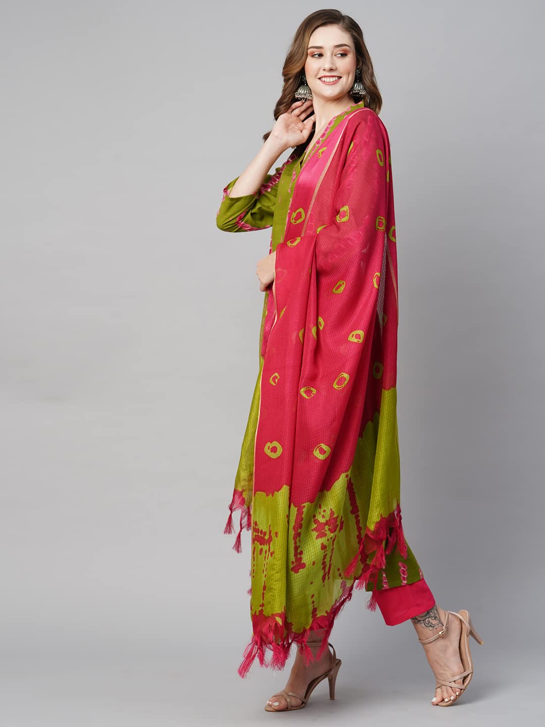ANNI DESIGNER Womens Cotton Blend Straight Printed Kurta with Pant & Dupatta (SIBORI Methi-KS_S_Green_Small)