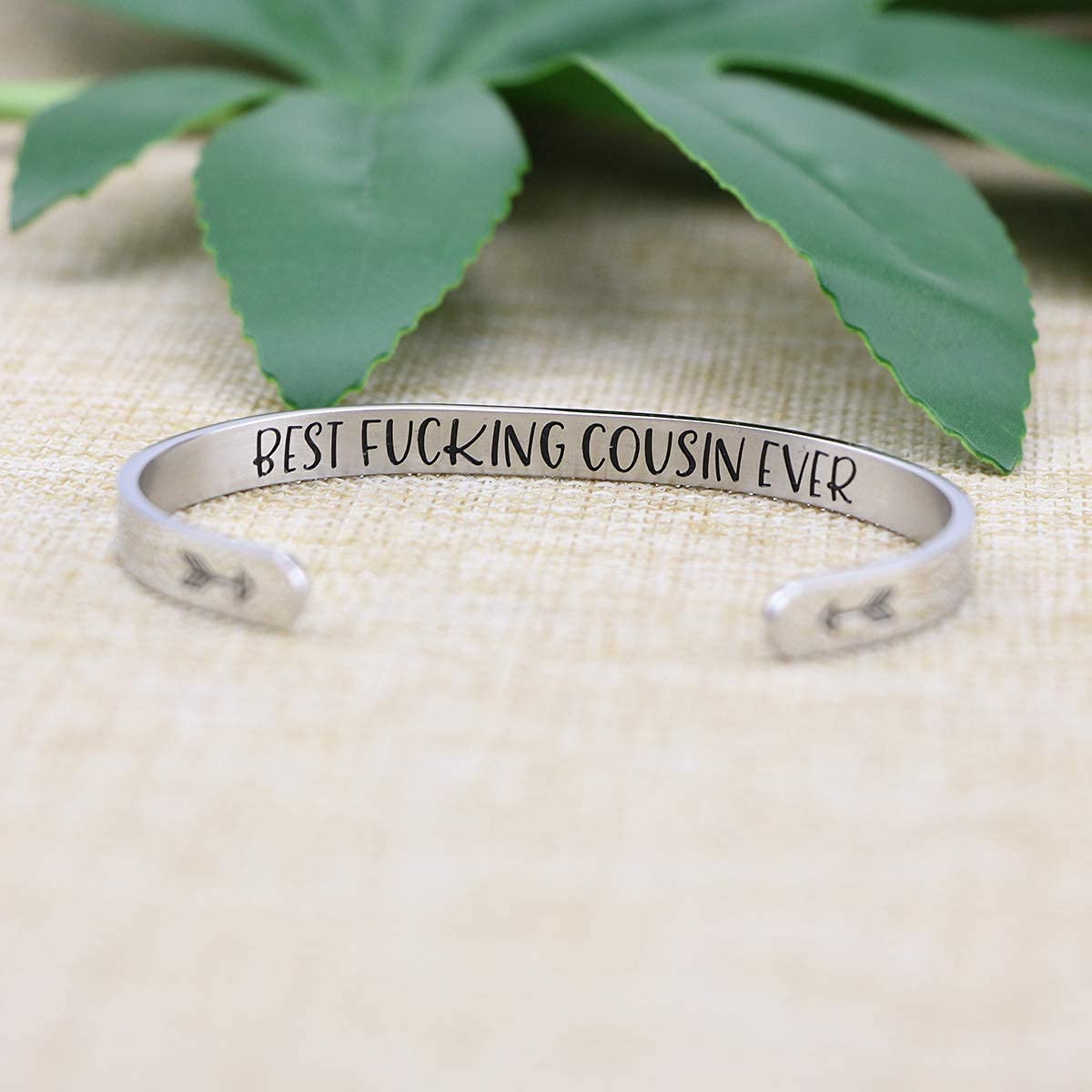 JoycuFF Funny Gift for Cousin Bracelets for Women Funny Mantra Personalized Christmas Jewelry Engraved Bangle