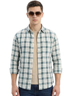 Bewakoof MenS Checked Regular Fit Full Sleeve Collar Cotton Shirt_1500726_Off White_S