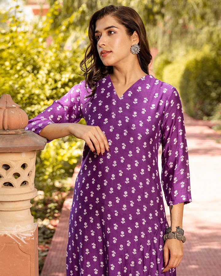 ANNI DESIGNER Women s Cotton Blend Kurta with Palazzo, purple, M