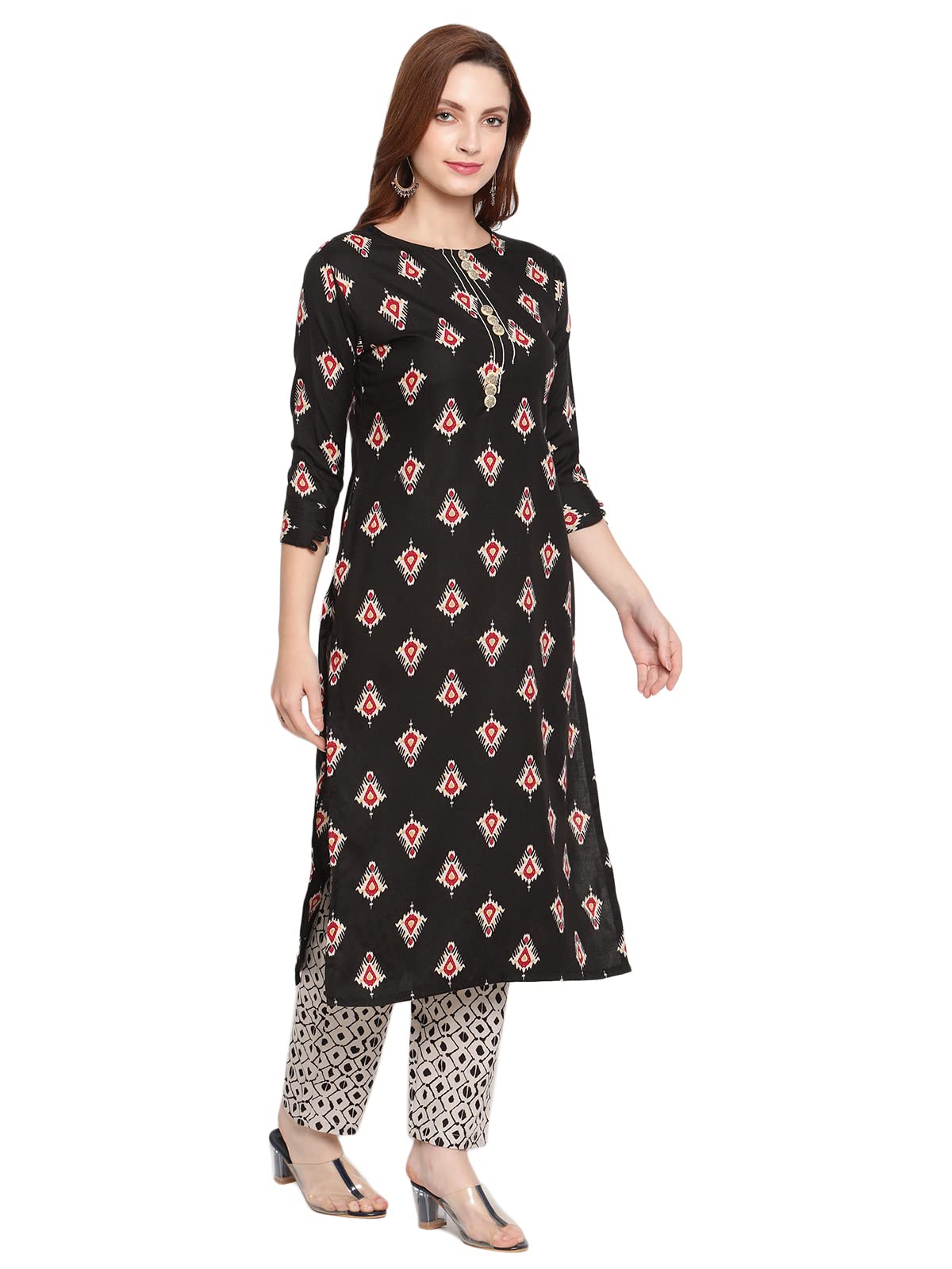 Shasmi Women'S Black Cotton Straight Kurta With Checkered Trouser (Kurta 25 Black Xxl)