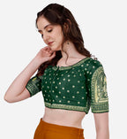 Pujia Mills Womens Heavy Embroidery Coding with Sequins and Diamond Work Half Sleeves Fancy Cutwork Readymade Saree Blouse.(Pal