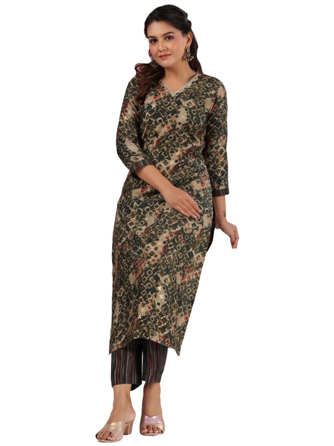 ANNI DESIGNER Womens Rayon Blend Straight Printed Kurta with Pant (Kivala Green_S_Green_Small)