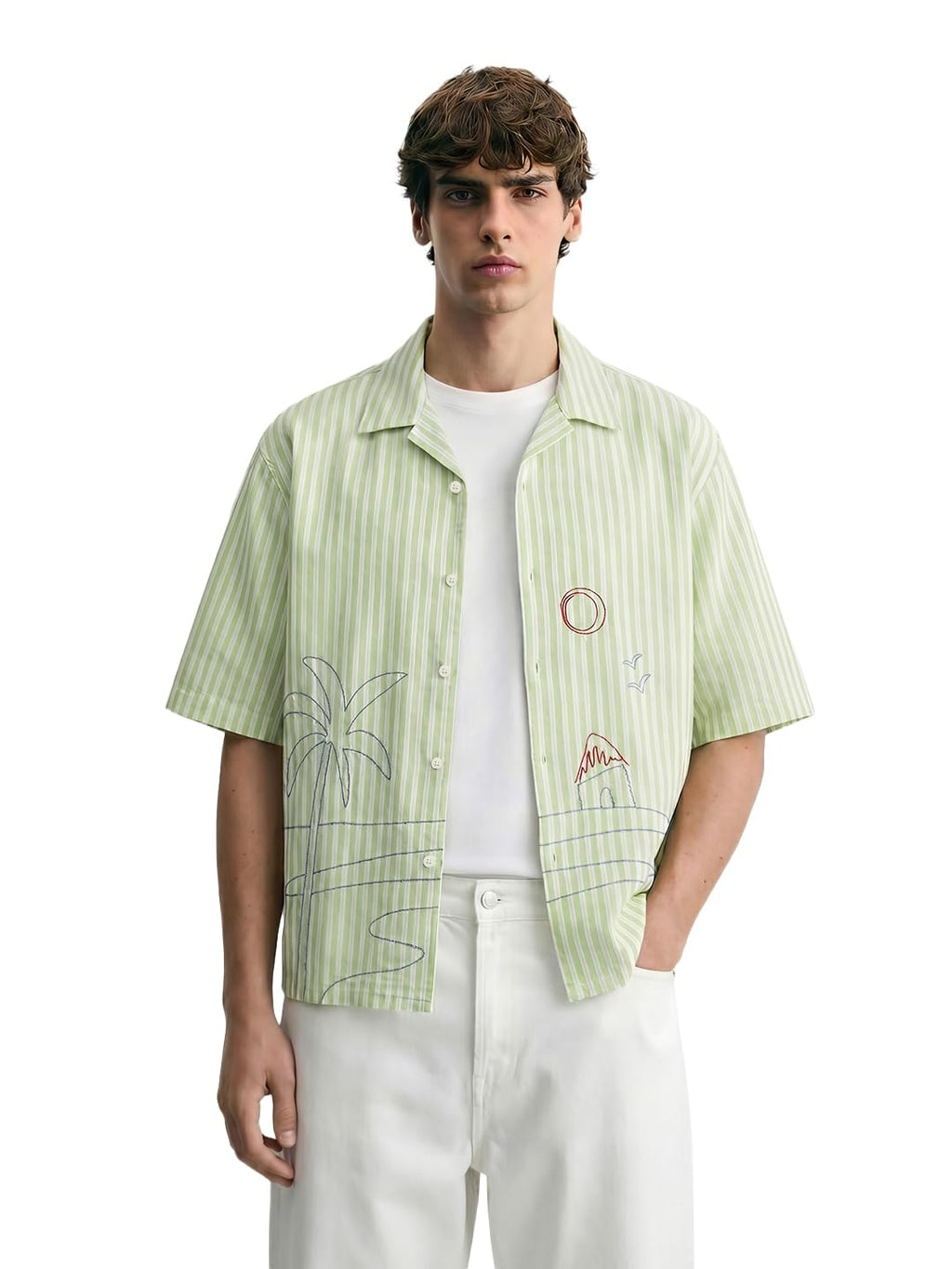 The Indian Garage Co Mens Oversized Fit Striped Cuban Collar Half Sleeves Resort Sweater