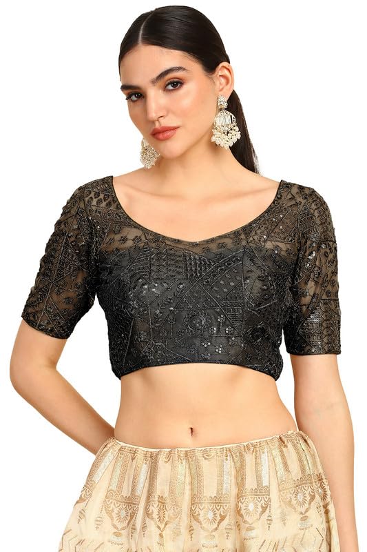 Soch Women Zari Embroidery Net Padded Blouse with Sequins