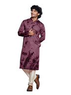 Vardha MenS Viscose Sequence Stitched Kurta, Flowy Pink Pattern Shibori Dyed Ethnic Kurtas For Men, Mandarin Collar, Pearl Butt