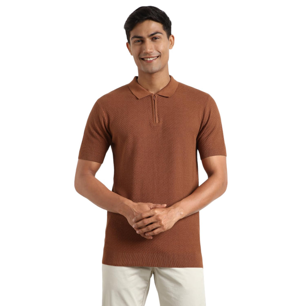 Nobero MenS Self Design Regular Fit Polo Shirt (1M-Twpo-R0014_Nutshell