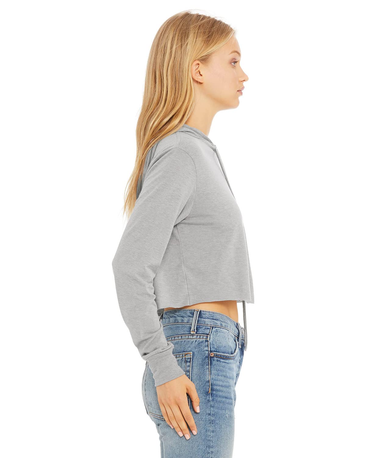 Ladies cropped Long Sleeve Hoodie T-Shirt - SOLID BLK TRBLND - S(D0102H7WEN8)
