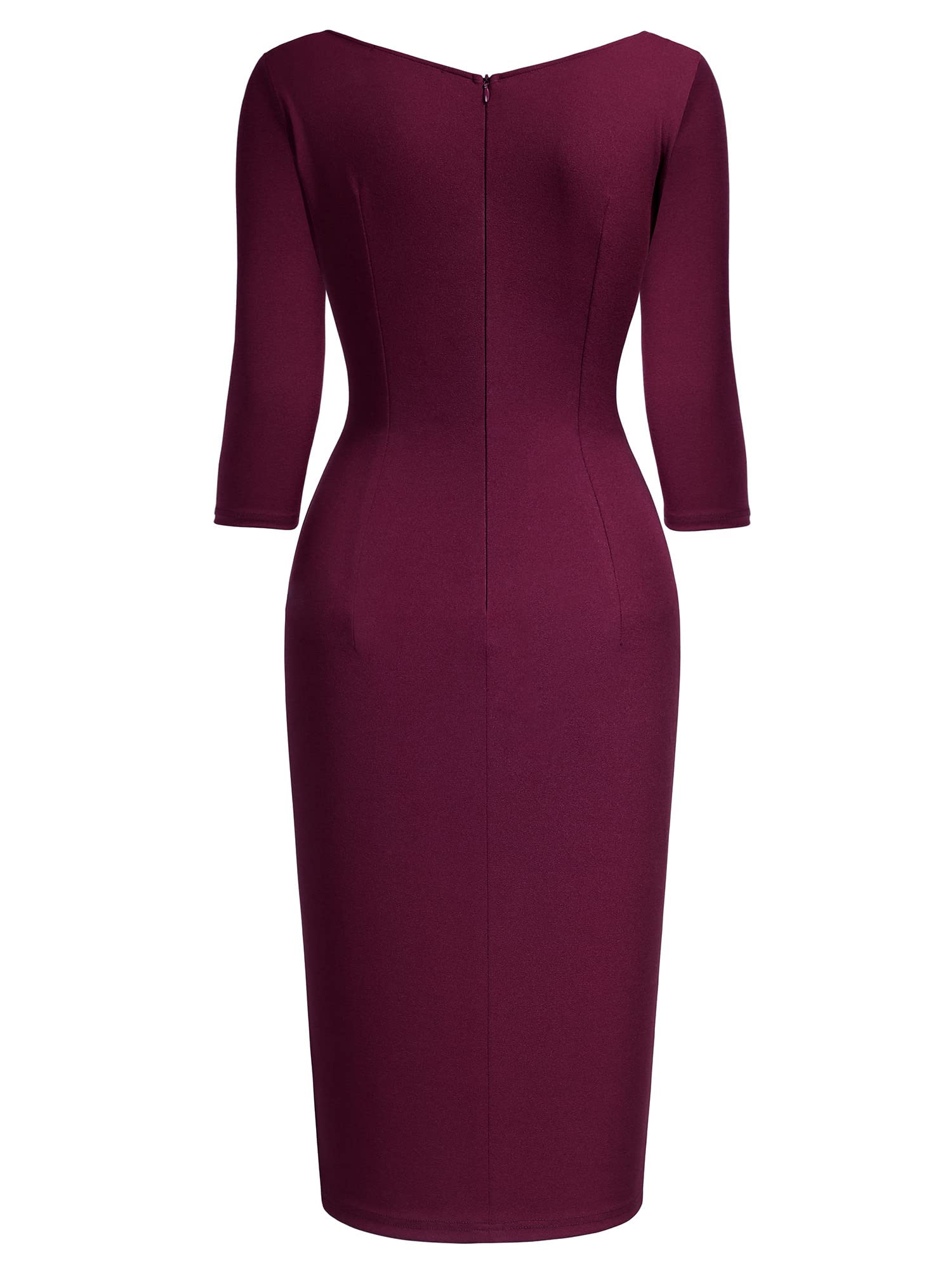 AISIZE Women's Retro Classy V-Neck Stretch Business Wrap Bodycon Dress X-Large Burgundy