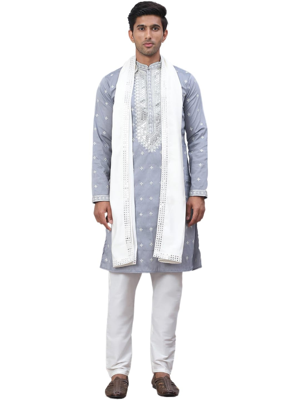 Jompers Mens Sequins Embroidered Kurta Pyjama Set With Dupatta