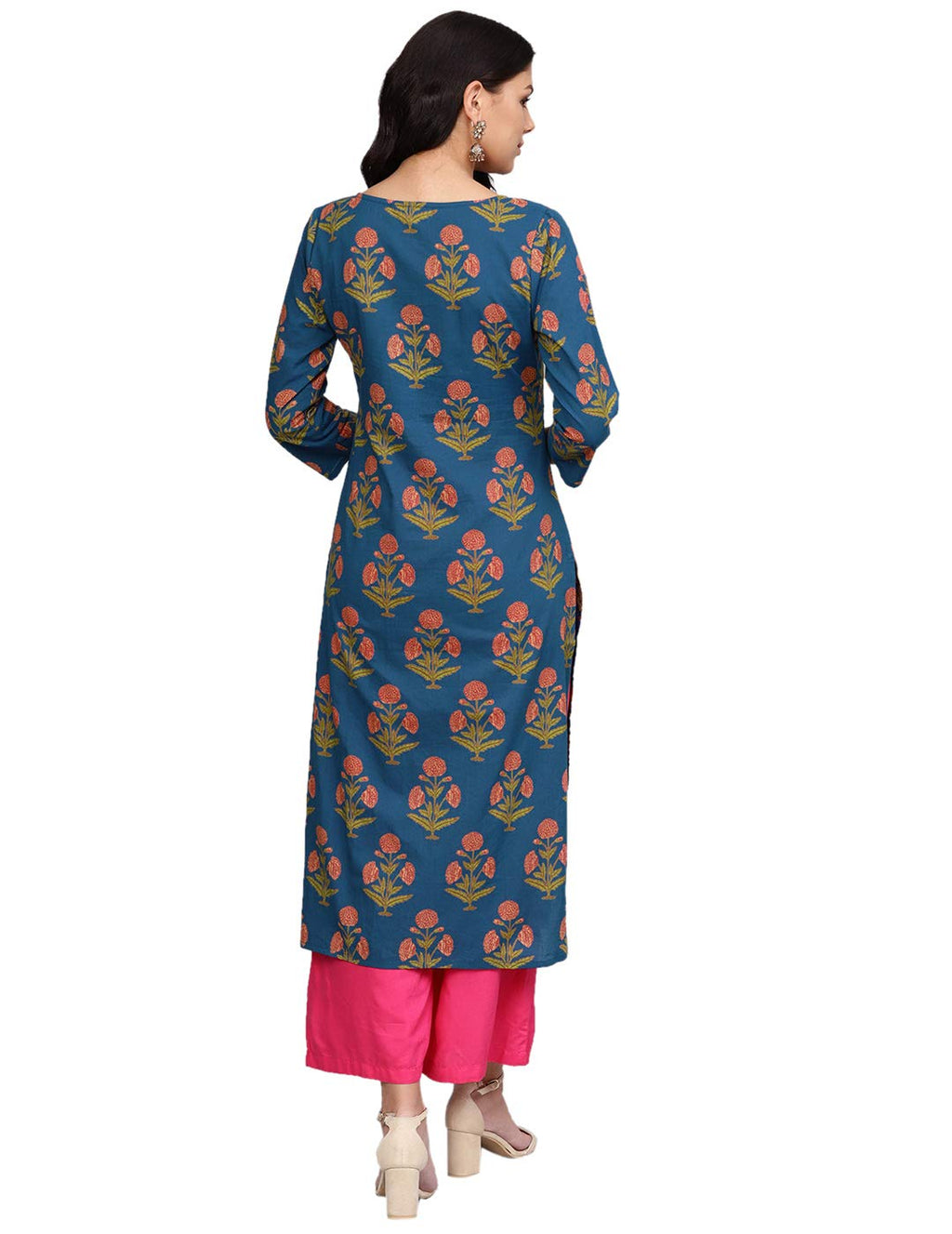 Varanga Women'S Cotton Kurta (Vark229852_Navy Blue_Medium)