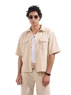 The Indian Garage Co Mens Boxy Textured Cutaway Collar Half Sleeves Shirt