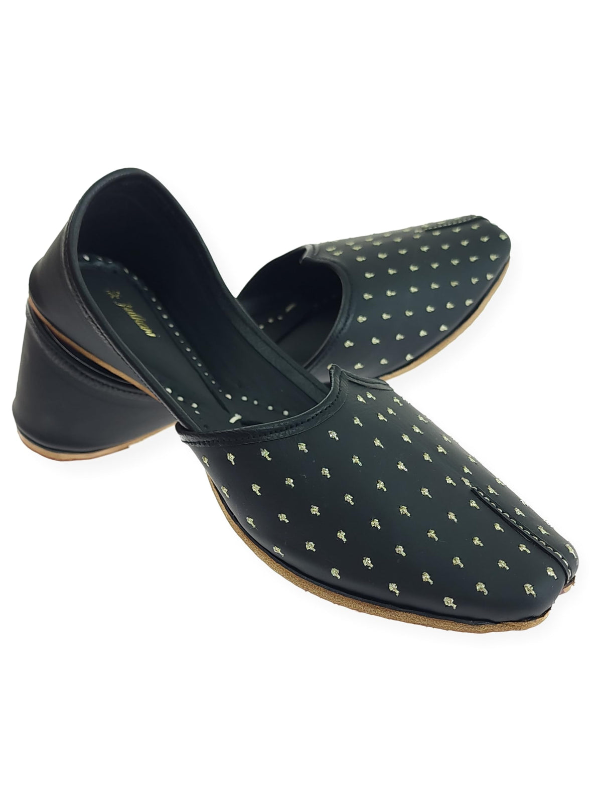 Fulkari Men Black Gold Handwork Embroidery Genuine Soft Leather Casual Jutis | Bite and Pinch Free Jutti | Punjabi Casual Juttis 9