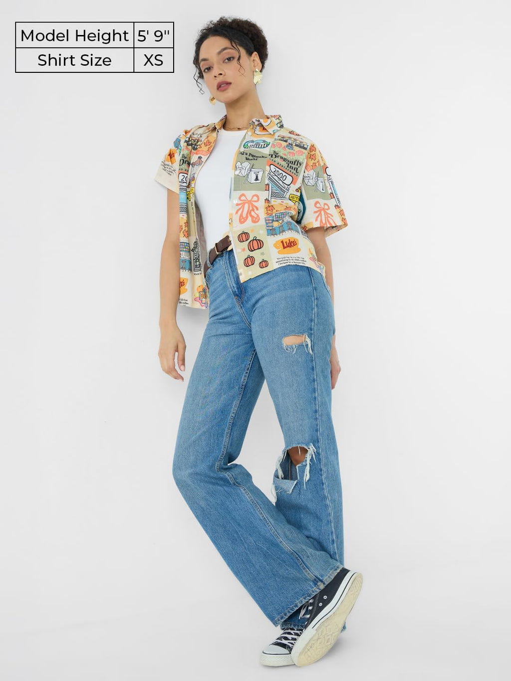 The Souled Store Gilmore Girls: The Bond Women and Girls Short Sleeves Collared Neck Button Front Multicolour Oversized Fit Cott