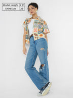 The Souled Store Gilmore Girls: The Bond Women and Girls Short Sleeves Collared Neck Button Front Multicolour Oversized Fit Cott