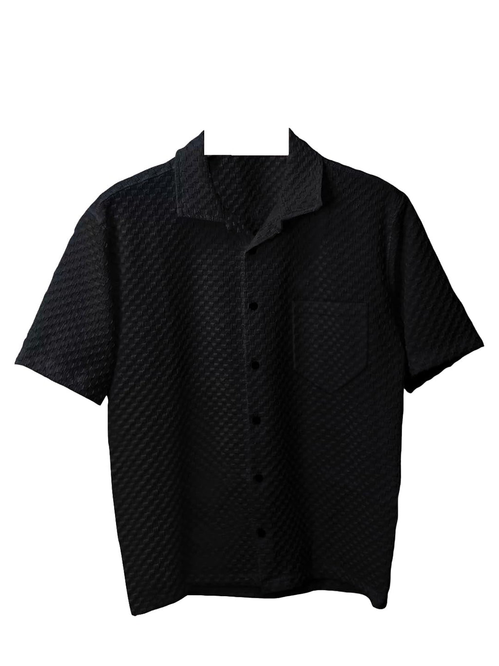 Pinkmint Textured Shirts for Men l Chest Pocket Short Sleeve Black Shirt l Regular Fit Summer Outdoor Activities (Pack of 1)