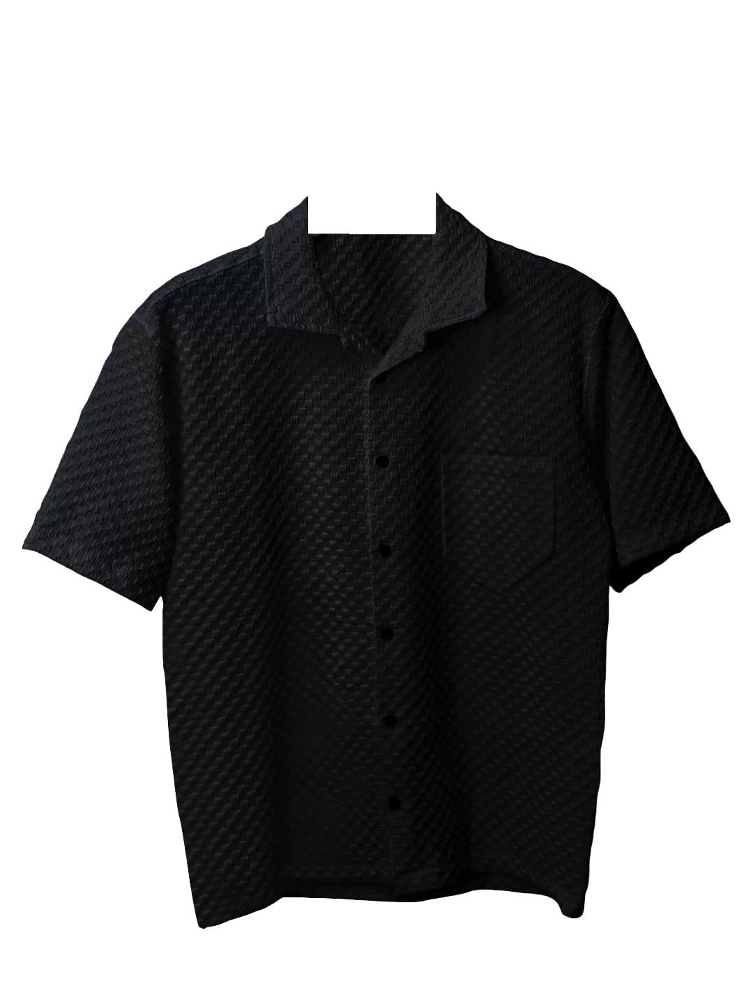 Pinkmint Textured Shirts for Men l Chest Pocket Short Sleeve Black Shirt l Regular Fit Summer Outdoor Activities (Pack of 1)