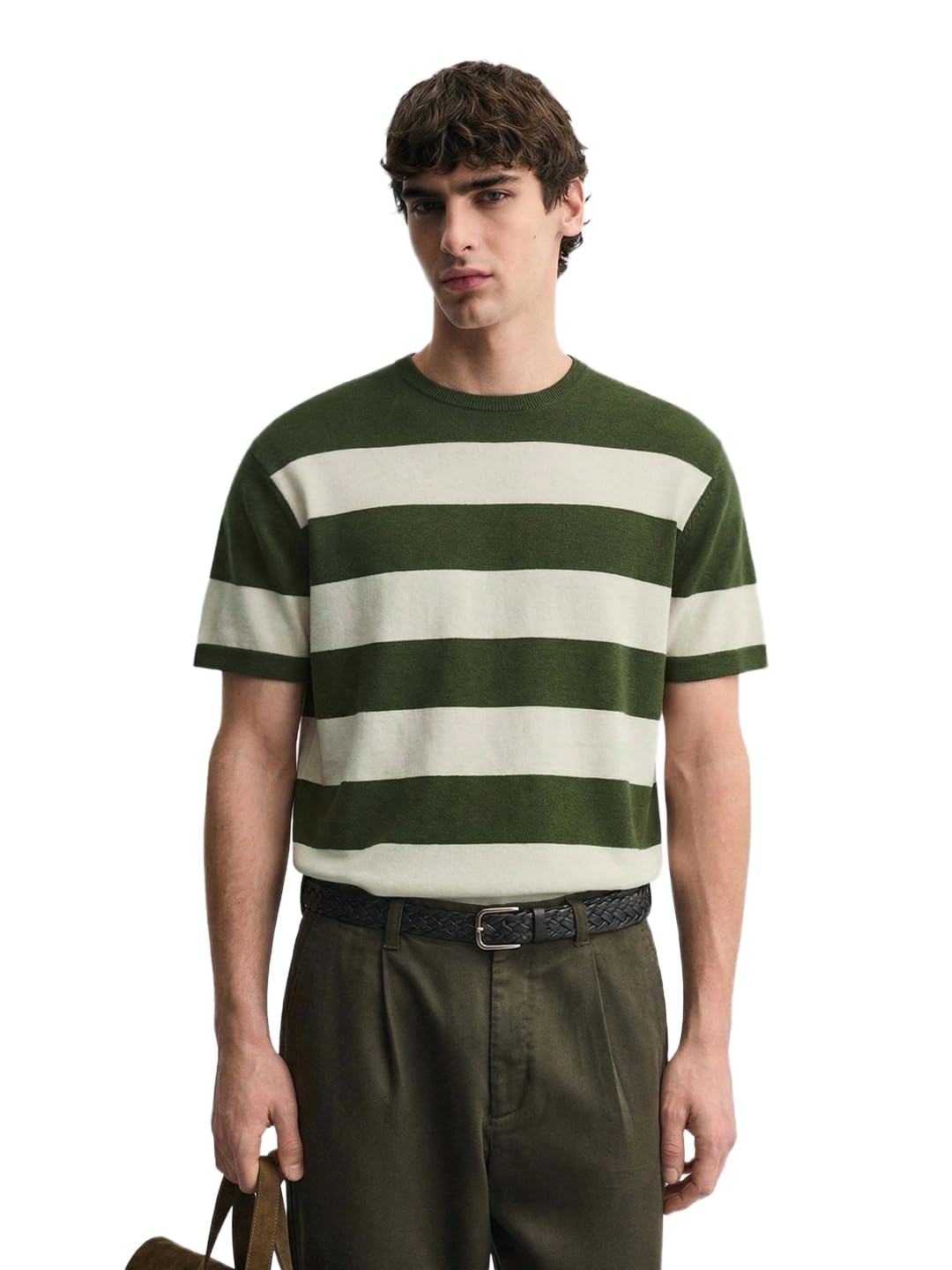 The Indian Garage Co Mens Oversized Striped Half Sleeves Crew Neck Sweater