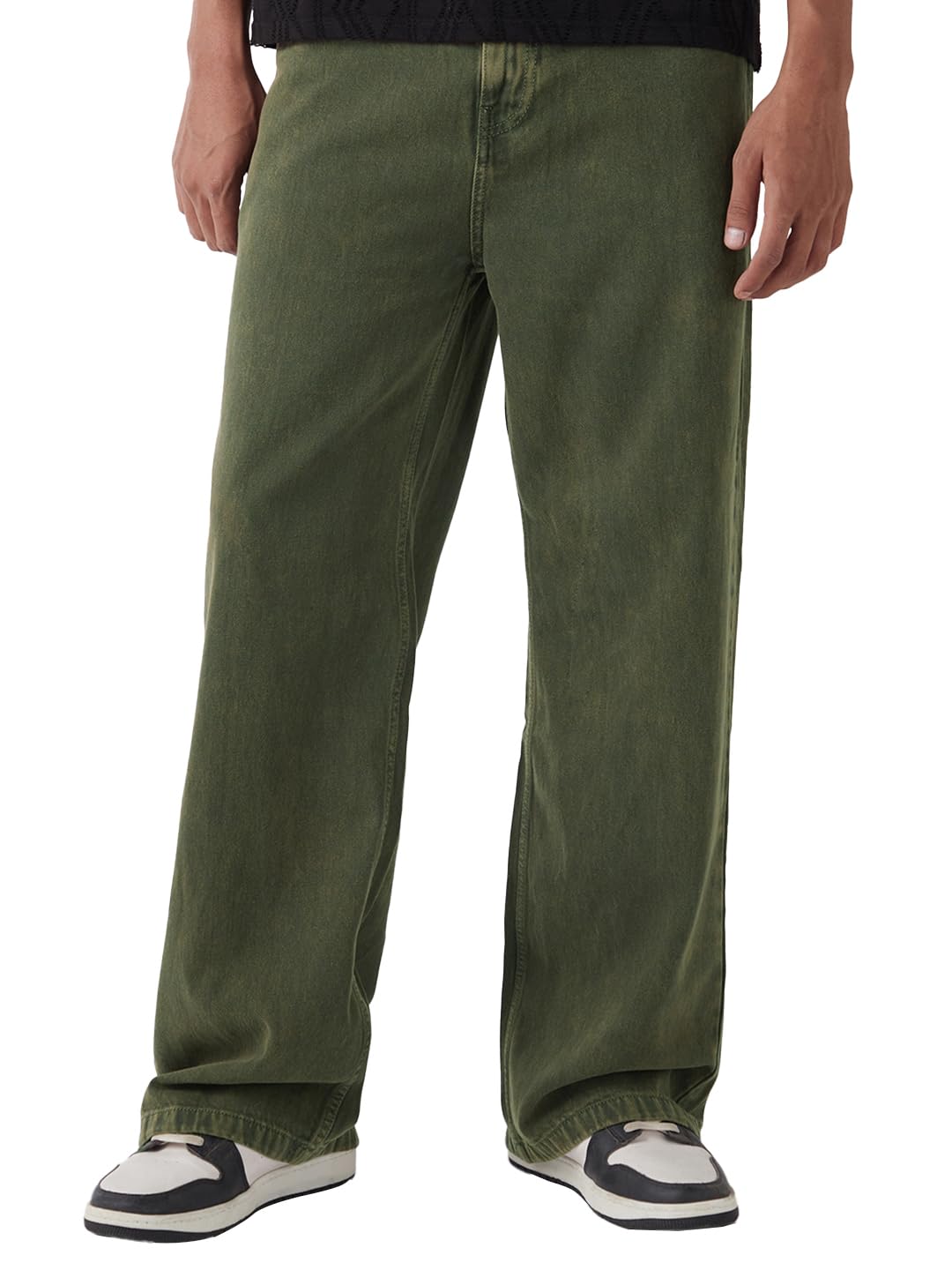Bewakoof Mens Washed Wide Leg 100% Cotton Acid Wash Jeans_652464_Green_32