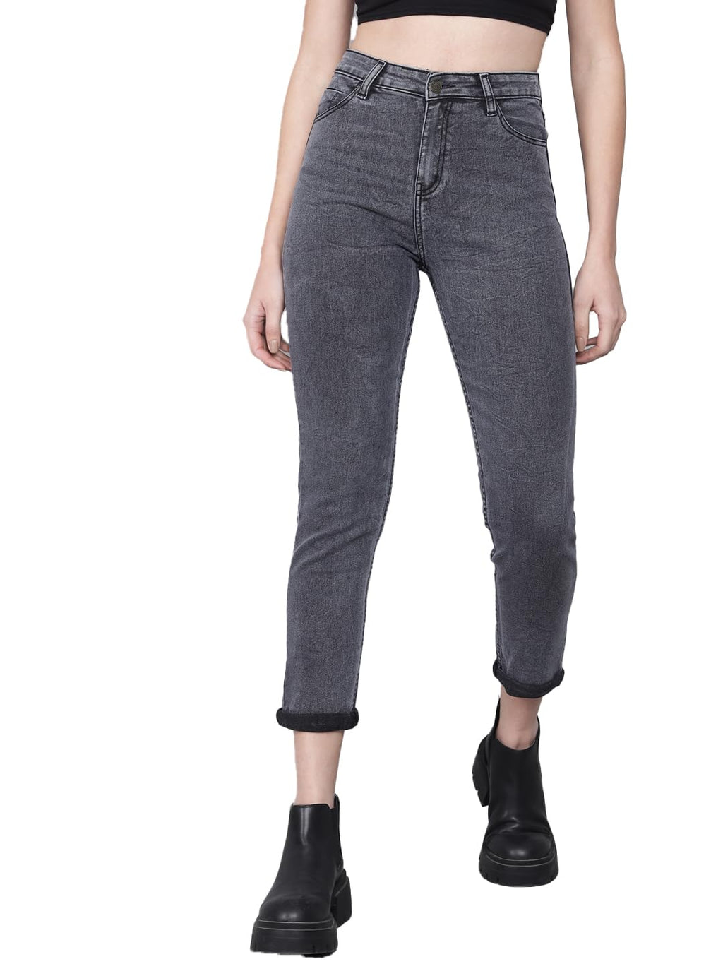 Kotty WomenS High Rise Cotton Lycra Blend Ankle Length Slim Fit Jeans