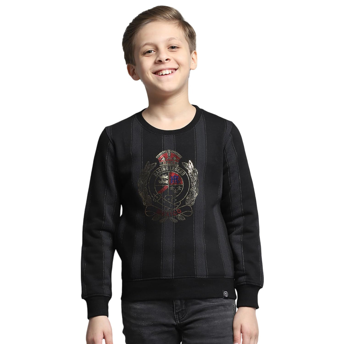 Monte Carlo Boys Printed Black Round Neck Full Sleeve Sweatshirt_524068283136 13-14