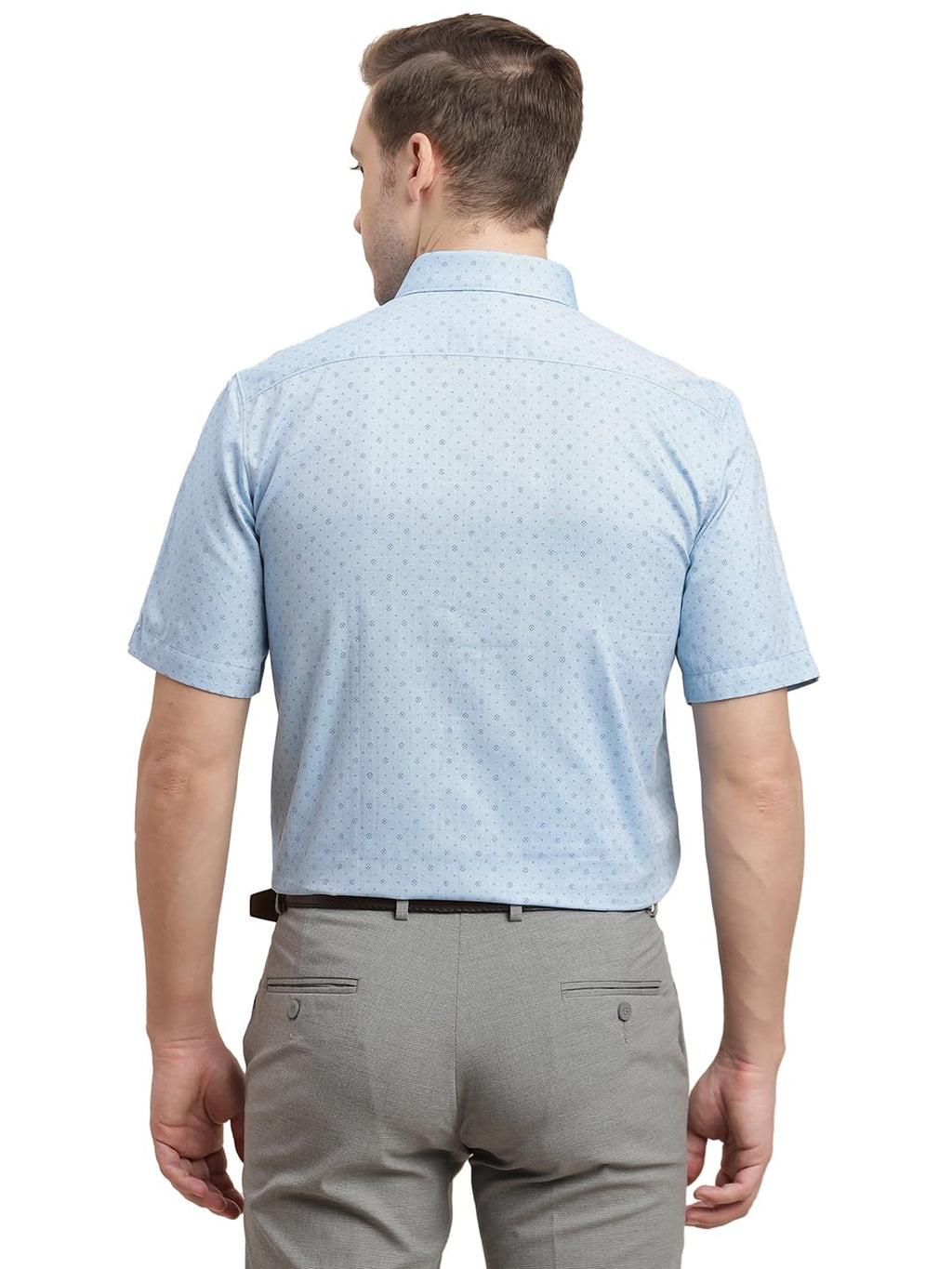 Turtle Men 100% Cotton Regular Fit Light Blue Printed Half Sleeve Formal Shirt