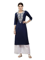 Stylum Women'S Solid & Embroidered Rayon Straight Chicken Kurta (Blueblast38_Navy Blue, M)