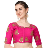 Pujia Mills WomenS Silk Embroidery Maggam Lakshmi Coin Work Readymade Saree Blouse