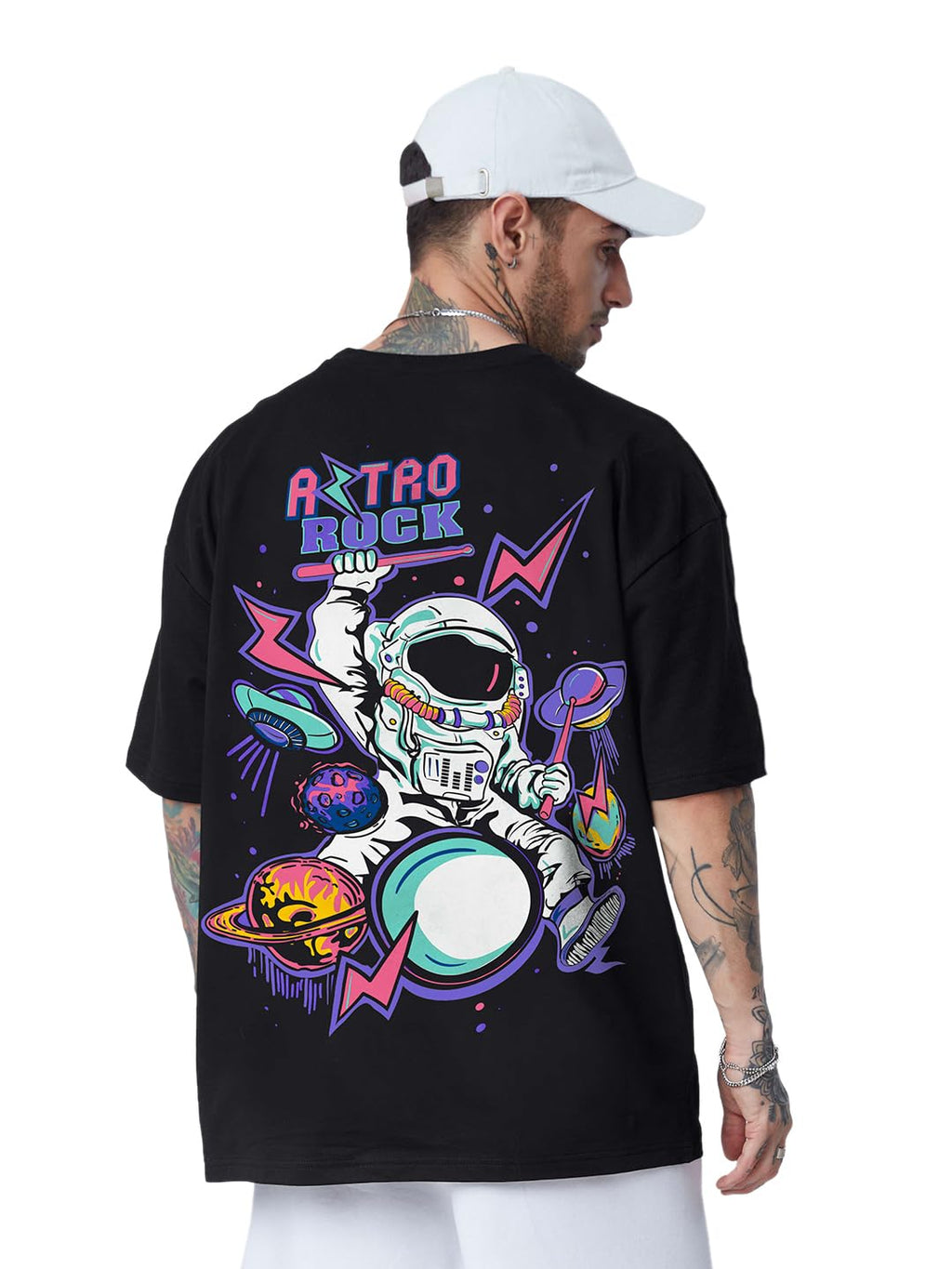 The Souled Store| TSS Originals: Astro Rock Mens and Boys T-Shirts|Half Sleeve|Oversized fit Graphic Printed|100% Cotton Black C
