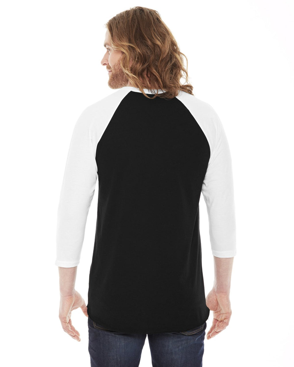 American Apparel Unisex Poly-Cotton 3/4-Sleeve Raglan T-Shirt L BLACK/ WHITE