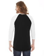 American Apparel Unisex Poly-Cotton 3/4-Sleeve Raglan T-Shirt L BLACK/ WHITE