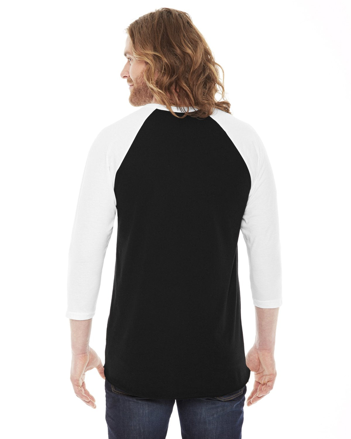American Apparel Unisex Poly-Cotton 3/4-Sleeve Raglan T-Shirt L BLACK/ WHITE