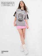 The Souled Store Bugs Bunny: Own Lane Women and Girls Short Sleeves Round Neck Grey Graphic Printed Cotton Oversized T-Shirts