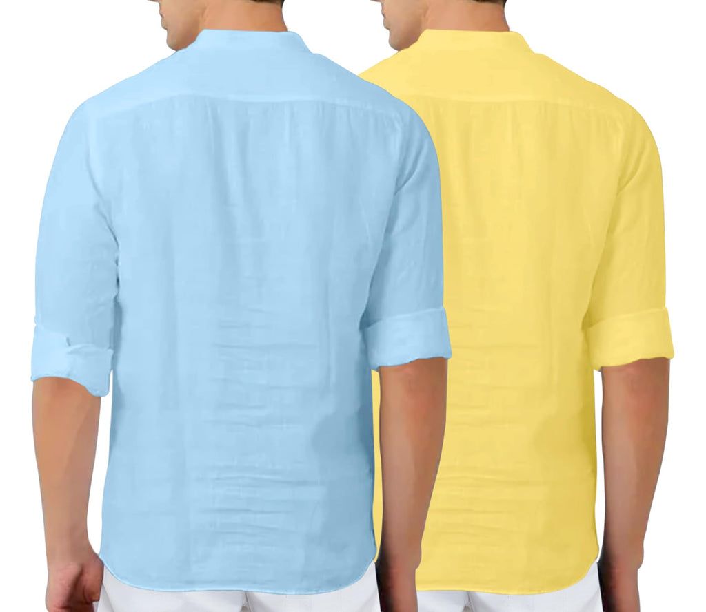 Finivo Fashion MenS Cotton Blend Solid Full Sleeve Combo Short Kurta Shirt